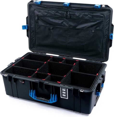 ColorCase Pelican 1595 Case Black - Large Sized Waterproof Case with TrekPak Divider System & Combo Pouch Lid Organizer- Blue Handles & Latches in Kuwait