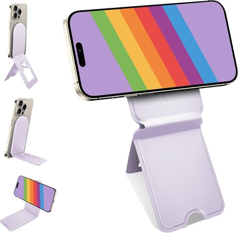 Phone Stand, Magnetic Phone Tripod, Eco-Friendly & Stain-Resistant Leather, Angle Adjustment & Strong Magnet Tripod for iPhone 16/15/14/13/12 (Included Metal Ring)-Purple in Saudi Arabia