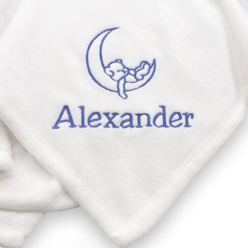 Soft White Baby Blanket - Personalized with Baby’s Name and Cute Moon and Bear in Saudi Arabia