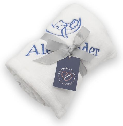 Soft White Baby Blanket - Personalized with Baby’s Name and Cute Moon and Bear in Saudi Arabia