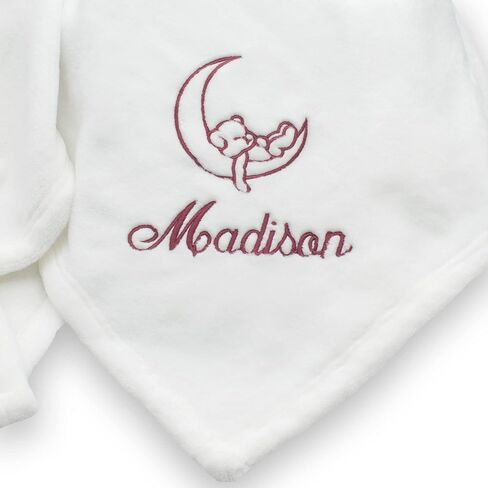Soft White Baby Blanket - Personalized with Baby’s Name and Cute Moon and Bear in Saudi Arabia