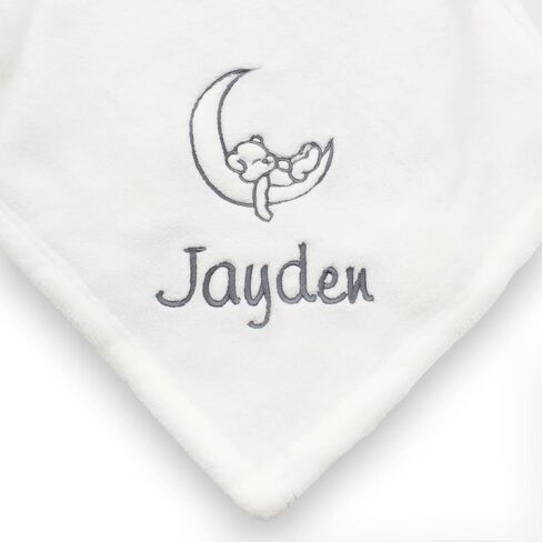 Soft White Baby Blanket - Personalized with Baby’s Name and Cute Moon and Bear in Saudi Arabia