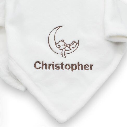 Soft White Baby Blanket - Personalized with Baby’s Name and Cute Moon and Bear in Saudi Arabia