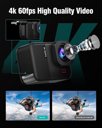 4K60fps Waterproof Action Camera- Bare Metal Underwater 10M with 64G SD Card, HD 48MP Touchscreen Sports 6-Axis Stabilization,8X Zoom Underwater Camera Snorkeling with Helmet Accessories in Kuwait