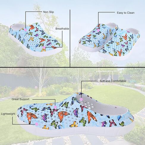 Comfort Trends Slip-On Casual Medical EVA Clogs, Colorful Butterfly Womens' Comfort Ventilated Breathable Everyday Shoes Garden EVA Clogs in Saudi Arabia