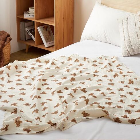 insular Muslin Swaddle Blankets for Boys Girls, 2 Pack Receiving Baby Blanket Large 47 x 47 inches, Soft Breathable Swaddling Wrap for Unisex Newborn (Teddy Bear&Khaki) in Kuwait
