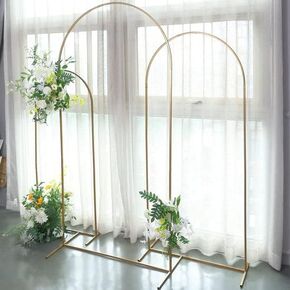Tableclothsfactory 7ft Gold Metal Frame Wedding Arch, Round Rectangular Backdrop Stand, Floral Display Frame with Semi Circle Top