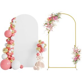 Wokceer 6.6FT Wedding Arch Backdrop Stand with White Arch Cover Bundle for Wedding Birthday Party Ceremony