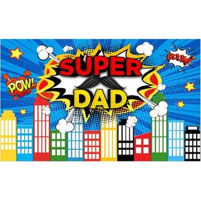FunnyTree Super Dad موضوع Backdrop Happy Bovy's Best Dad Ever Birity Banner Superio Superio Cityscape Background Supplies Cake Table Decor