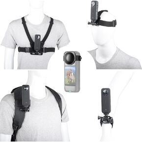 10 Pcs Action Camera Accessories Suitable for Insta360 X5/X4/ X3/ Ace Pro/X,Head Mount, Chest Strap,Wrist Strap, Quick Clip Mount and Lens cap protector, Compatible with GoPro Hero, SJCAM
