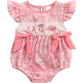Baby Girls Casual Romper Western Print Embroidery Cute Bow Long Sleeve Jumpsuits for Newborn Fashion Clothes