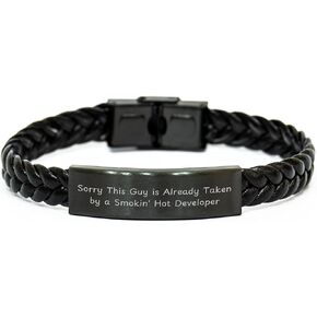 Developer Gifts for Valentine's - Sorry This Guy Is Already Taken By A Smokin' Hot Developer Interlaced Leather Bracelet