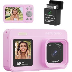 Upgraded 5K Dual Screen Digital Camera,80MP Vlog Photography Camera for YouTube,Campus,Travel,Compact Point & Shoot Camera for Teens & Beginners with Autofocus,18x Zoom,Anti-Shake,Purple