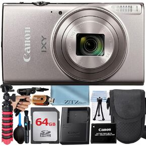 Canon PowerShot IXY 650 (ELPH 360) HS Digital Camera (Silver) + 64GB Memory Card + Case + Tripod + Accessory Bundle (Renewed)