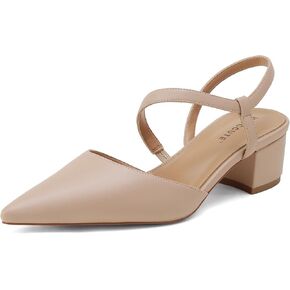 MUCCCUTE Heels for Women Closed Toe Pumps - Black White Nude Elegant Slingback Pointed Toe Chunky Heels Block Low Heel Dress Dressy Shoes for Party Wedding Business Office