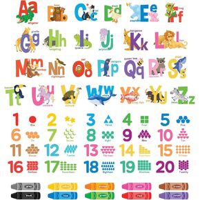 DECOWALL DS9-8091 Alphabet Numbers Crayon Wall Stickers Decals Kids Peel and Stick Removable Room Décor Letter ABC Classroom playroom Decorations