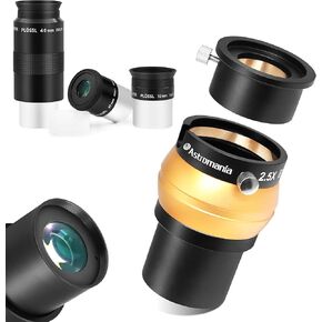 Astromania 1.25 Inch 10mm 17mm 40mm Eyepiece Set - Bundle with - 2.5X 2 inch Barlow Lens