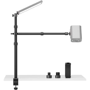 Camera Desk Mount with Dual Telescopic Arms, Heavy-Duty C Clamp Stand with 1/4" Ball Head, Phone Holder, and Screw Adapter for DSLR Camera, Webcam, Ring Light, and Smartphone (ST40)