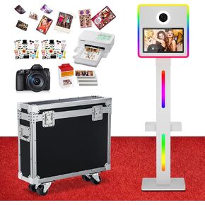 DSLR Photo Booth with Camera and Printer Portable Photo Booth with 15.6" Touch Screen RGB Ring Light for Weddings Parties Festivals and Event Rental (Black, Oval Booth Full Set)