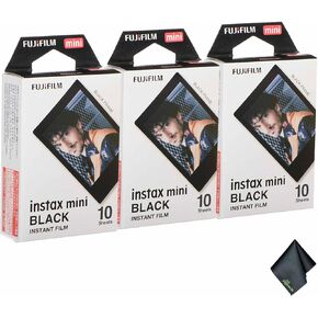 FUJIFILM INSTAX MINI Black Instant Film (30 Exposures) + Microfiber Cleaning Cloth