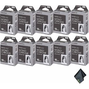 FUJIFILM INSTAX MINI Monochrome Instant Film (100 Exposures) + Microfiber Cleaning Cloth