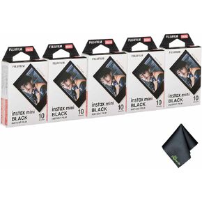 FUJIFILM INSTAX MINI Black Instant Film (50 Exposures) + Microfiber Cleaning Cloth