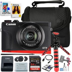 Canon PowerShot G7 X Mark III Digital Camera (Black) Bundle with 64GB Memory Card + Camera Case + Card Reader + Spider Tripod + More (11pc Bundle) (Renewed)