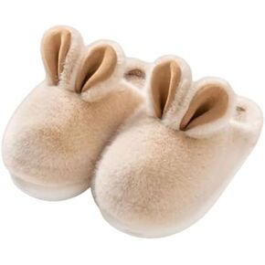 Kawaii Bunny Ear Women's Fuzzy House Memory Foam Slippers, Cute Furry Faux Fur Lined Bedroom Shoes, Cozy Indoor Slide (6,Brown)