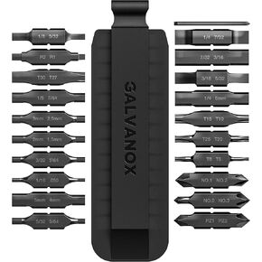 Galvanox 21PC Flat Bit-Kit Designed for Leatherman Multi-Tool Screwdrivers, [59-HRC] Industrial-Grade Hardened S2 Impact Steel, Set Includes Double-Sided Sheath Holder (Black)