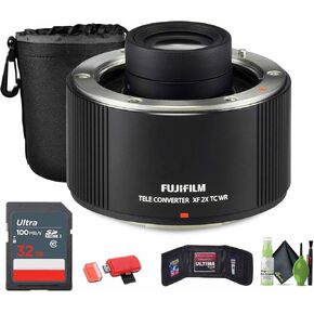 Fujifilm XF 2x TC WR Teleconverter for Lenses + Lens Pouch + 32GB بطاقة الذاكرة + محفظة بطاقة الذاكرة + قارئ بطاقة USB ، SD/MicroSD