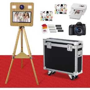 Mirror Photo Booth, 15.6'' Touch ScreenVintage Tripod Mirror Photo Booth with Flight Case, Instant Print App Remote Control Light for Events, Parties and Rentals (15.6in Booth)