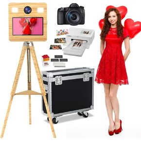 Mirror Photo Booth Machine with Camera and Printer, 15.6" Touch Screen, APP-Controlled Ring Light, and Flight Case Your Photo Needs (15.6in Booth+Camera+Printer)