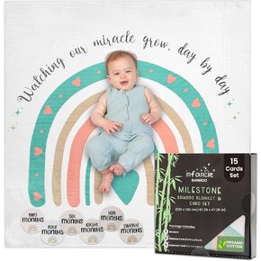 Organic Bamboo Baby Swaddle Blanket (120 x120 cm) - 47 x 47 Inches with 6 Milestone Cards & 9 Statement Cards | Baby Growth Tracker Blanket for Baby Boys and Girls