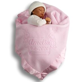 Custom Catch Personalized Bunny Baby Blanket - Girl or Boy Unisex Gift - Newborn or Infant Name in Pink or Blue