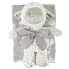 Stephan Baby Snuggle Fleece Crib Blanket and Plush Toy Set, Gray Lamb