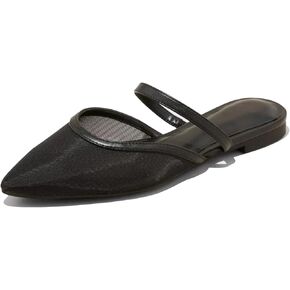 Mesh Ballet Flats for Women Fishnet Mules Shoes Pointed Toe Comfy Casual Office Slip on Mule Flats