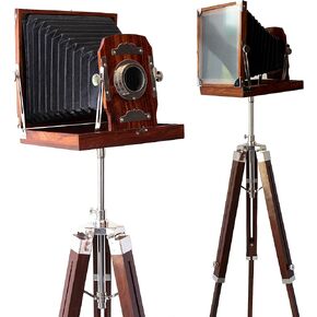 collectiblesBuy Floor Standing Home Decor Retro Film Props Brown 65" Vintage Look Wooden Folding Camera Tripod Old Movie Prop Functionsl telescoep