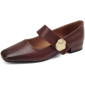 TinaCus Women's Genuine Leather Handmade Square Toe Flat Heel Mary Jane Dress Shoes