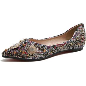 Hroyl Women Flats Rhinestone Flats أحذية أنيقة شقق باليه شقق مسائية طراز YSX-223-2