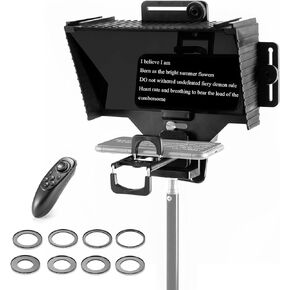 12" Portable Teleprompter with Remote Control for Tablet Smartphone DSLR Cameras 70/30 Beam Splitting Glass Support Wide Angle Lens for Video Recording