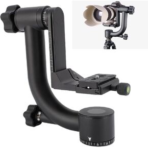 Carbon Fiber Tripod Head with Damping & Quick Release Plate, 25KG Heavy Duty 360° Pan Tilt Head for DSLR Telephoto Lenses 400mm+, for Wildlife Photography