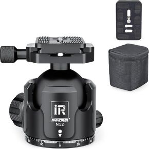 Low Profile Tripod Ball Head-INNOREL N52, Black, Panoramic CNC Metal Camera Tripod Ball Head with Two 1/4" Screw Arca Swiss Quick Release Plates for Tripod, Monopod,DSLR,Camcorder, Max Load 66lbs/30kg