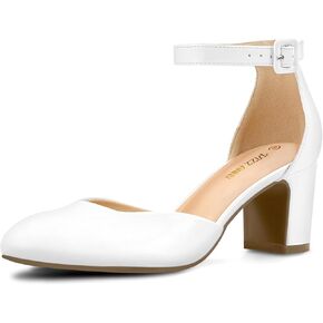 PIZZ ANNU Women's Gilaa Closed Toe Low Chunky Heels Pumps Ankle Strap Wedding Business Round Toe Block Dress Shoes