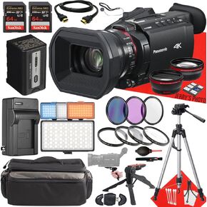 Panasonic HC-X1500 UHD 4K HDMI Camcorder مع ZOOM على مدار 24x + 2PC 64 GB الذاكرة + بطارية إضافية + مصباح LED + مرشحات + ترايبود + المزيد (حزمة 26pc)