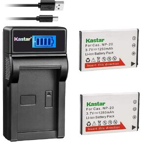 Kastar Battery (X2) + Slim LCD Charger for Cas NP20 NP-20 & Exilim EX-M1 EX-M2 EX-M20 EX-S20 EX-S100 EX-S500 EX-S600 EX-S880 EX-Z3 EX-Z4 EX-Z5 EX-Z6 EX-Z7 EX-Z8 EX-Z11 EX-Z60 EX-Z70 EX-Z75 EX-Z77