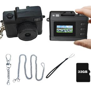 Mini Camera Keychain, Mini Retro Digital Camera, X2 Camera, Wide Angle Lens, 1.0'' LCD Screen, 32GB Included, Nostalgic Photos, Vintage Video Effects, Great Gift Idea, Black (Black)