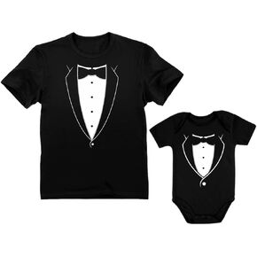 Tstars Printed Tuxedo With Bow-Tie Suit Father & Son Tux Men's T-shirt & Baby bodysuit