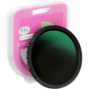 PATIKIL 77mm ND Filter, Variable ND Lens ND2-ND400 Adjustable Neutral Density Filter Slim Optical Glass with Cap for Camera Lens Video Vlog Portrait Photography, Black