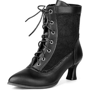Women Victorian Lace Ankle Boots Wedding Bridal Booties Vintage Costume Kitten Heel Boots