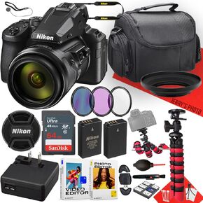 Nikon COOLPIX P950 Digital Camera with NIKKOR 24-2000mm Lens + 64GB Memory + Extra Battery + Filters + Spider Tripod + More (22pc Bundle)